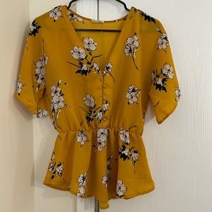 Yellow sheer floral top